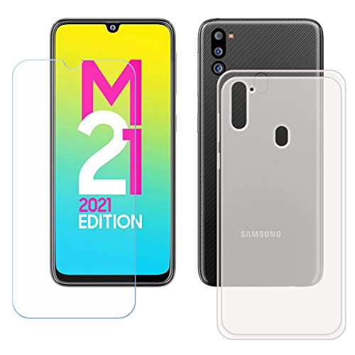 LMLQSZ Durchscheinend Hülle für Samsung Galaxy M21 2021 (6,4") + HD Panzerglas, Handyhülle Silikon Schutzhülle Cover TPU Case Handytasche - Panzerglasfolie Schutzfolie von LMLQSZ