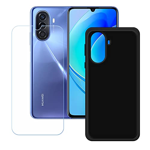 LMLQSZ Schwarz Hülle für Huawei Nova Y70 (6,75") + HD Panzerglas, Handyhülle Silikon Schutzhülle Cover TPU Case Handytasche - Panzerglasfolie Schutzfolie von LMLQSZ