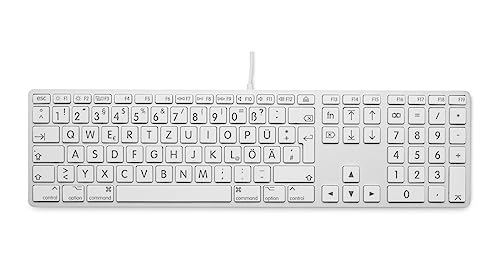 LMP Deutsche USB-Tastatur (QWERTZ) mit Großbuchstaben und Ziffernblock - Aluminiumabdeckung und 2 USB-A-Anschlüsse - Mac kompatibel (Silber) von LMP