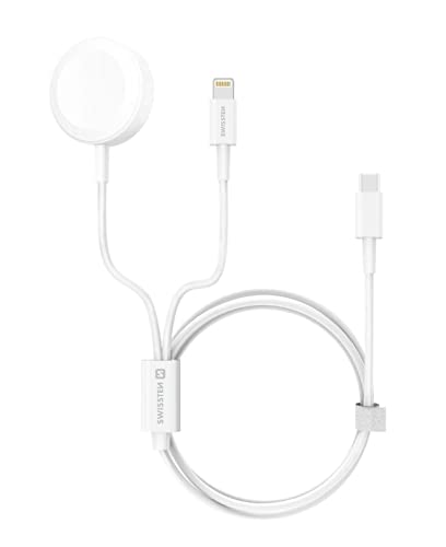 Swissten - Magnetisches Lightning- und USB-C-Kabel zum schnellen Laden von Apple Watch und iPhone (1,2m) - Weiß von LMP