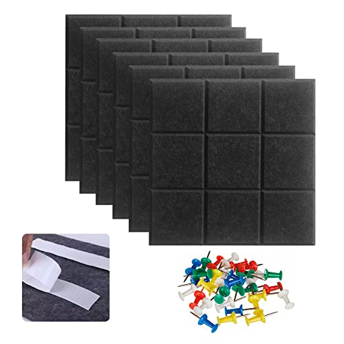 6 Stück Große Pinnwand Filz Selbstklebend mit 35 Pinnnadeln 30x30cm Filzboard Memoboard Korkwand Pinnwände Korkplatte Bulletin Board Wanddekoration für Büro Küche, Fotos Memos (Schwarz) von LMYDIDO