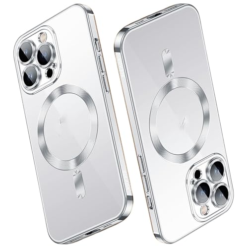 LNGCLTEZ Magnetische Schutzhülle für iPhone 16/16 Pro/16 Plus/16 Pro Max, kompatibel mit MagSafe Vollkamera-Objektivschutz, luxuriöse Beschichtung, kristallklare schlanke Hülle, 16Pro, Silber von LNGCLTEZ