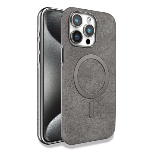 LNGCLTEZ Retro-Schutzhülle für iPhone 16/16 Pro/16 Plus/16 Pro Max, Leder, magnetische Hülle, ultradünn, galvanisiert, Anti-Fallhülle, 16 Pro Max, Grau von LNGCLTEZ