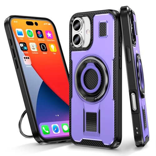 LNGCLTEZ Schutzhülle mit Ring für iPhone 16/16 Pro/16 Plus/16 Pro Max, rutschfeste Karbonfaser-Polycarbonat-Schale, militärische stoßfeste Hülle, drehbarer Ständer, max. 16 Pro, Violett LNGCLTEZ Schutzhülle mit Ring für iPhone 16/16 Pro/16 Plus/16 Pro Max, rutschfeste Karbonfaser-Polycarbonat-Schale, militärische stoßfeste Hülle, drehbarer Ständer, max. 16 Pro, Violett von LNGCLTEZ