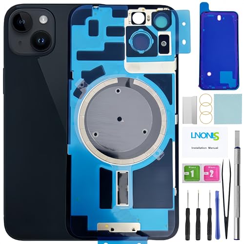 LNONLS 14 Ersatz-Rückglas für iPhone 14, Rückabdeckung, Glas mit wasserdichtem Rahmen und Kameraobjektiv, professionelles Reparaturwerkzeug-Set (Mitternacht) von LNONLS