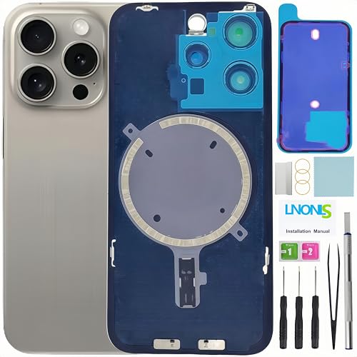 LNONLS 15 Pro Ersatz-Rückglas für iPhone 15 Pro, wasserdicht, Kameralinse, professionelles Reparaturwerkzeug-Set (natürliches Titan) von LNONLS