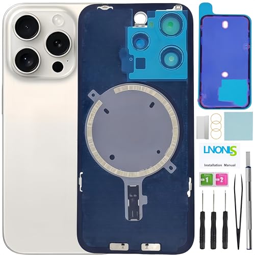 LNONLS 15 Pro Ersatz-Rückglas für iPhone 15 Pro, wasserdicht, Kameralinse, professionelles Reparaturwerkzeug-Set (weißes Titan) von LNONLS