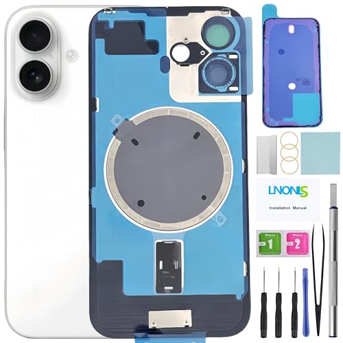 LNONLS 16 Ersatz-Glas für iPhone 16, Rückabdeckung, Glas mit Rahmen, wasserdicht und Kameraobjektiv, professionelles Reparaturwerkzeug-Set (weiß) von LNONLS