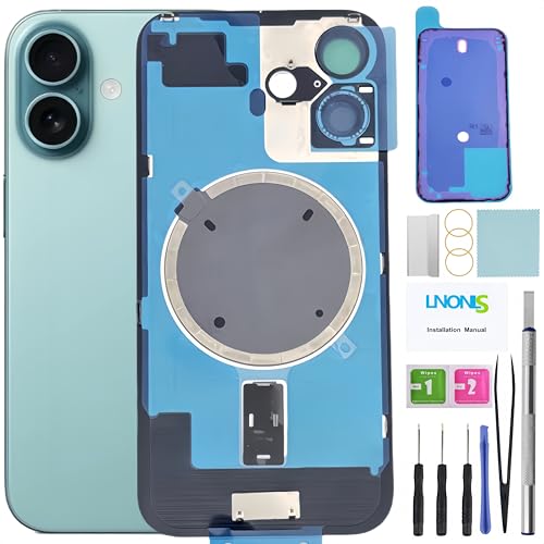 LNONLS 16 Ersatz-Rückglas für iPhone 16, Rückabdeckung, Glas mit Rahmen, wasserdicht und Kameraobjektiv, professionelles Reparaturwerkzeug-Set (Blaugrün) von LNONLS