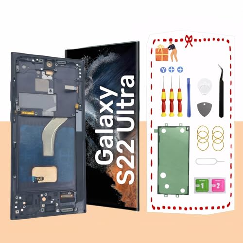 LNONLS Ersatz-LCD-Display für Samsung Galaxy S22 Ultra 5G mit Rahmen für Samsung Galaxy S22 Ultra Touch Digitizer mit Rahmen-Toolkits S908U S908A, US-Version, Schwarz (Fingerabdruck wird nicht von LNONLS