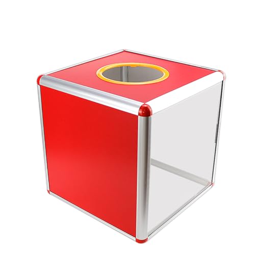 LNQ LUNIQI 1 Stück Rot Tombola Box, 30cm Acryl Lotterie Box Groß, Quadrat wahlurne Wohltätigkeitsbox Ballspielbox für Jahrestreffen, Karneval, Spiele von LNQ LUNIQI