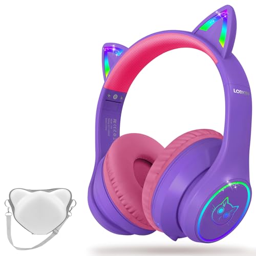 LOBKIN Bluetooth 5.3 Kinder Kopfhörer - RGB LED-licht Faltbare Stereo Headset Unterstützung Kabellos und 3.5mm Kabel - Kinderkopfhörer auf Ohr für Mädchen Jungs Kleinkind von LOBKIN