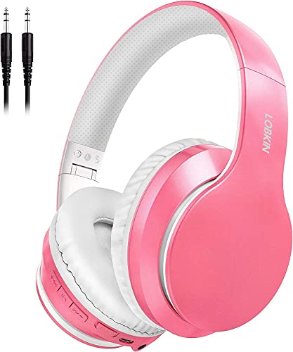 LOBKIN Kabellos Kopfhörer, Bluetooth 5.3 Kopfhörer Over Ear HiFi Stereo Sound Faltbar Kabellos Bluetooth Headset mit Kabel AUX 3,5mm Wireless Headphones mit weiches Proteinleder (Rosa) von LOBKIN
