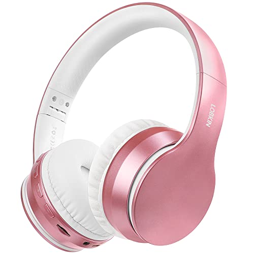 LOBKIN Kabellose Bluetooth-Kopfhörer, Over-Ear-Stereo, faltbar, Hi-Fi-Stereo-Headset mit Mikrofon, unterstützt Freisprechfunktion und kabelgebundenen Modus für Handy, TV, PC, Laptop, Rosa von LOBKIN