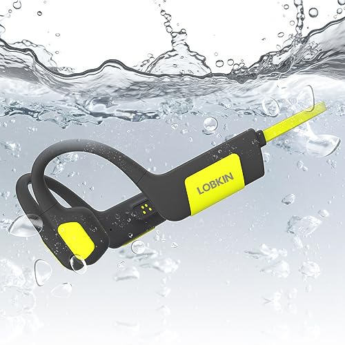 LOBKIN Knochenschall Kopfhörer Bluetooth 5.3 - IP68 Wasserdicht Kopfhörer zum Schwimmen, Sport Open-Ear kabelloser Kopfhörer mit 32G MP3 Player für Schwimmen Radfahrer Laufen, 6 Stunden Spielzeit von LOBKIN