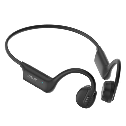 LOBKIN Knochenschall Kopfhörer Bluetooth 5.3 - Open Ear Kopfhörer schweißresistente Outdoor Kabellos Sport Kopfhörer mit Mikrofonen für Radfahren Laufen, 7 Stunden Spielzeit von LOBKIN