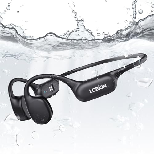 LOBKIN Schwimmen Kopfhörer, IPX8 Kopfhörer Wasserdicht Bluetooth 5.4 Open Ear Knochenschall Kopfhörer mit 32G MP3 Player für Schwimmen Laufen Radfahrer, 8 Stunden (Schwimmkopfhörer, Schwarz) von LOBKIN