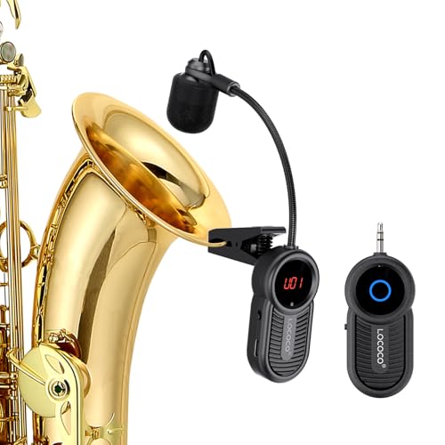 LOCOCO Drahtloses Mikrofon für Saxophon, UHF-Funkmikrofon für Musikinstrumente, Wiederaufladbarer Drahtloser Empfänger und Sender, Anwendbar für Saxophon/Trompete/Posaune von LOCOCO