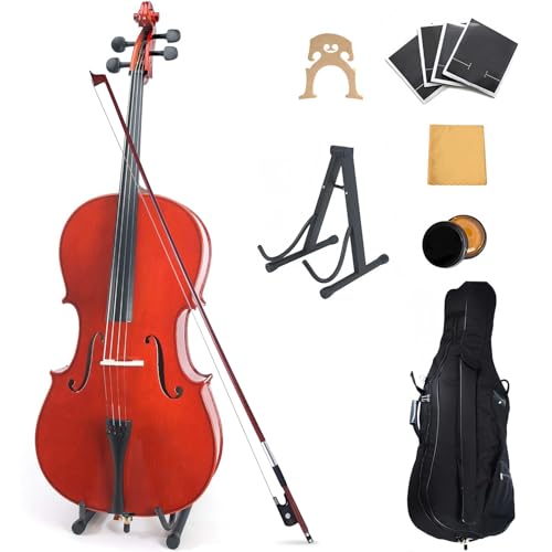 Cello 4/4 Set in voller Größe für Anfänger & Fortgeschrittene – Komplettset mit Etui, Bogen, Kolophonium & Saiten | Ideal für Kinder, Erwachsene & Musikschulen | Inkl. Schleife & Stimmgerät (Voll) von LOFERMA