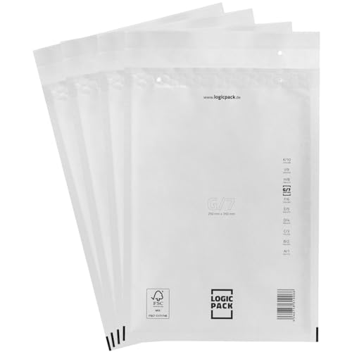 LOGIC PACK 1500 Luftpolsterumschläge Versandtaschen Luftpolster G7 250 x 350 mm Weiß, Luftpolstertaschen Haftklebend Gepolsterte Briefumschläge Premium Umschläge Polsterumschläge geeignet für DIN A4 von LOGIC PACK