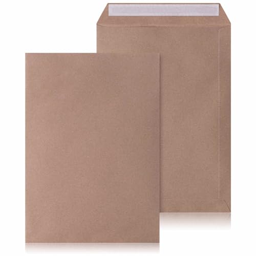 LOGIC PACK Briefumschläge DIN C4 ohne Fenster Selbstklebend - Kuvert C4 Umschläge Braun - Briefumschlag 229 x 324 mm - Briefkuvert ohne Fenster Versandtaschen C4 - Große Briefhüllen (100 Stück) von LOGIC PACK