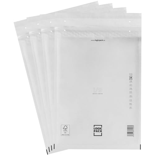 LOGIC PACK 25 Luftpolsterumschläge Versandtaschen Luftpolster I9 320 x 355 mm Weiß, Luftpolstertaschen Haftklebend Gepolsterte Briefumschläge Premium Umschläge Polsterumschläge geeignet für DIN A3 von LOGIC PACK
