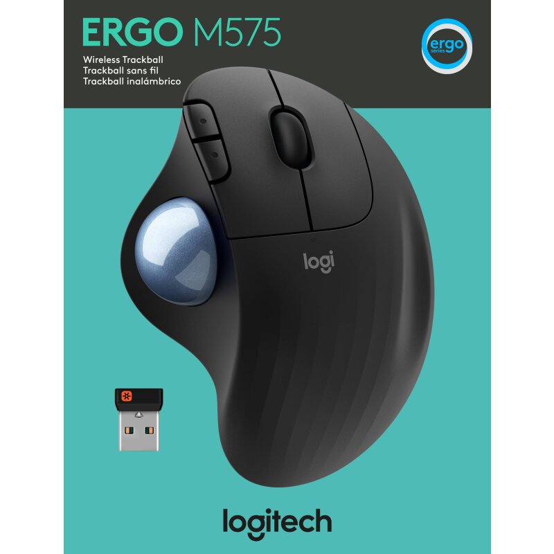 Logitech Maus M575, Ergo, Wireless, Unifying, Bluetooth, grafit von LOGITECH