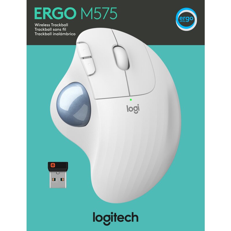 Logitech Maus M575, Ergo, Wireless, Unifying, Bluetooth, weiss von LOGITECH