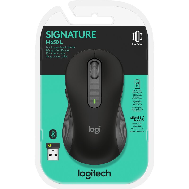 Logitech Maus M650 L, Signature, Wireless, Bolt, Bluetooth, grafit von LOGITECH