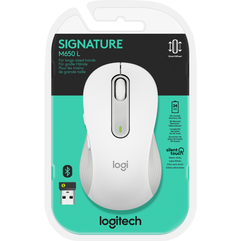 Logitech Maus M650 L, Signature, Wireless, Bolt, Bluetooth, weiss von LOGITECH