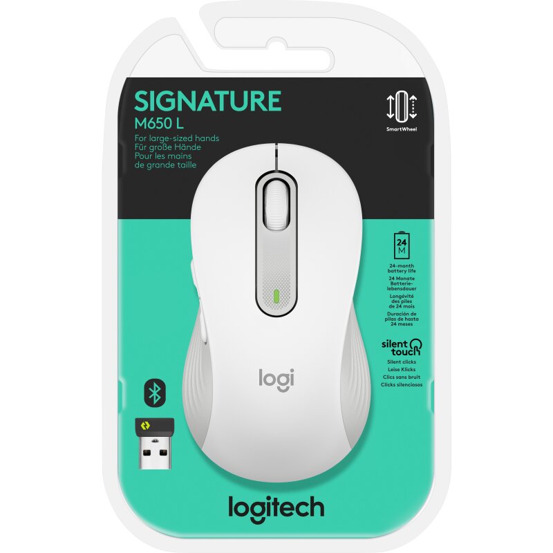 Logitech Maus M650 L, Signature, Wireless, Bolt, Bluetooth, weiss Logitech Maus M650 L, Signature, Wireless, Bolt, Bluetooth, weiss von LOGITECH