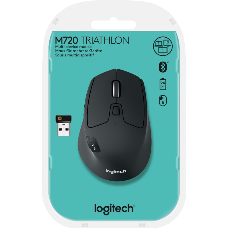 Logitech Maus M720, Triathlon, Wireless, Unifying, Bluetooth, schwarz von LOGITECH