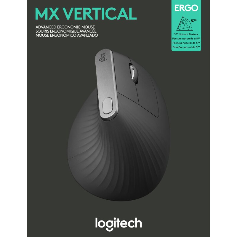 Logitech Maus MX Vertical, Wireless, Unifying, Bluetooth, anthrazit von LOGITECH