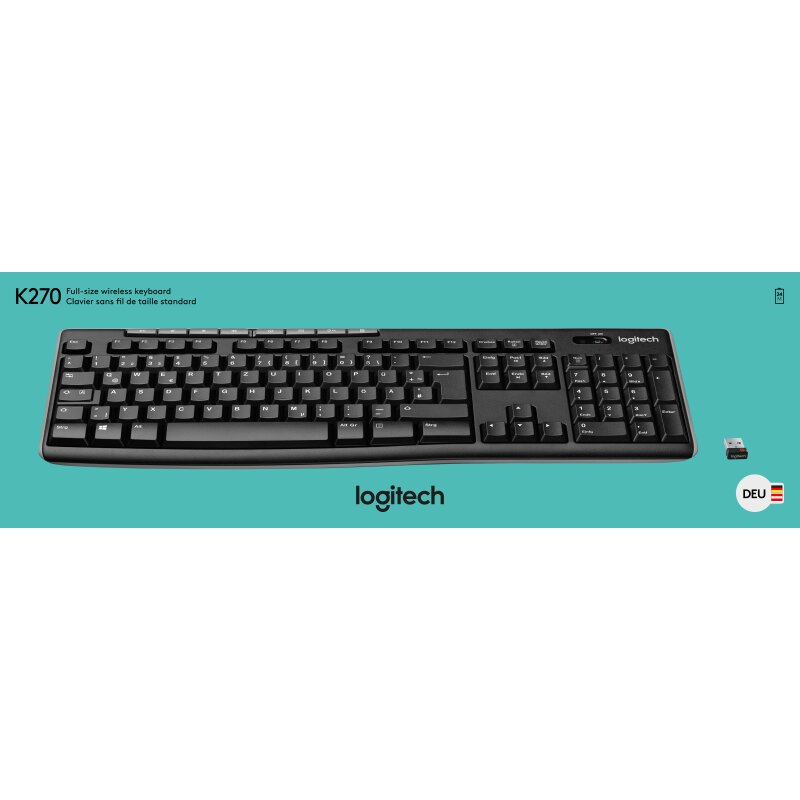 Logitech Tastatur K270, Wireless, Unifying, schwarz von LOGITECH