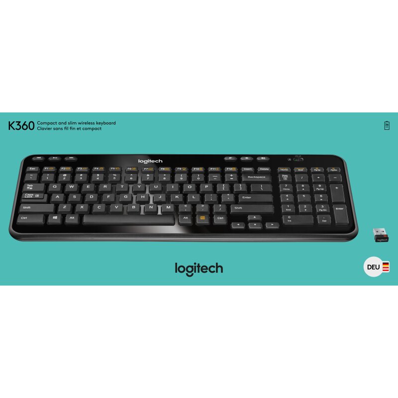 Logitech Tastatur K360, Wireless, Unifying, schwarz von LOGITECH