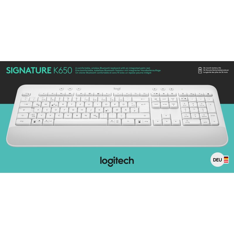 Logitech Tastatur K650, Wireless, Bolt, Bluetooth, weiss von LOGITECH