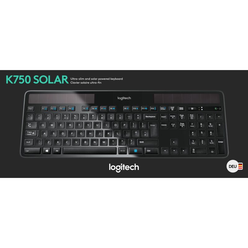 Logitech Tastatur K750, Wireless, Unifying, schwarz von LOGITECH