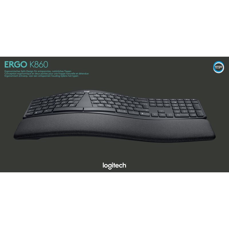 Logitech Tastatur K860, Wireless, Unifying, Bluetooth, schwarz von LOGITECH