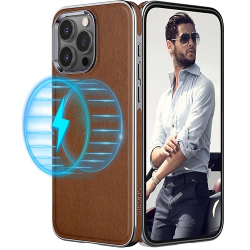 LOHASIC Lederhülle für iPhone 16 Pro Max, kompatibel mit MagSafe, Business-Luxus-Designer-Schutzhülle, weich, flexibel, magnetische Handyhüllen, 6,9 Zoll (17,5 cm), 5G 2024, Braun von LOHASIC