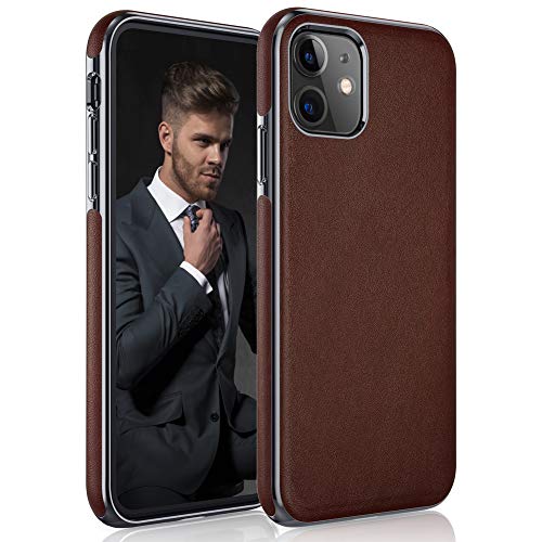 LOHASIC Schutzhülle für iPhone 11, luxuriöses Leder, dünn, schmale Passform, robust, rutschfest, weicher Griff, kratzfest, stoßfest, kompatibel mit iPhone 11, 15,5 cm (6,1 Zoll) (2019), Braun von LOHASIC