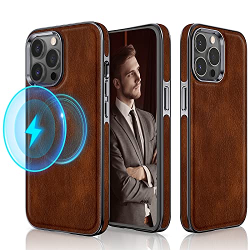LOHASIC Schutzhülle für iPhone 14 Pro Max, klassisches Leder mit weichem Mikrofaserfutter, Innenhülle, stoßfest, magnetisch, kompatibel mit Mag-Safe für iPhone 14 Pro Max 6,7 Zoll (17 cm), Dunkelbraun von LOHASIC