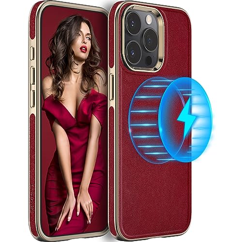 LOHASIC für iPhone 15 Pro Hülle kompatibel mit MagSafe, klassisch elegant Leder Slim PU Weich Flexibel Rutschfester Griff Stoßfest Schutzhülle Frauen Handyhüllen für iPhone 15 Pro 6,1 Zoll 5G (2023) - von LOHASIC