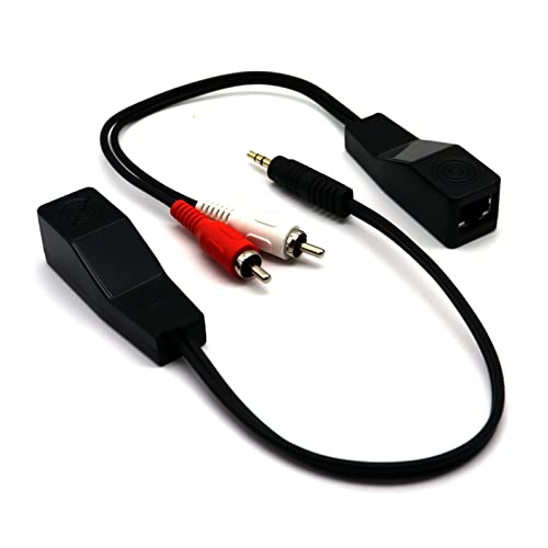 LOKEKE 2 Cinch-Stecker auf DC3,5 mm TRSM 1/8 Stereo Audio Signal Balun über Cat5/6 Kabel, RJ45 Buchse auf 2 Cinch-Stecker & RJ45 Buchse auf DC3,5 mm 1/8 Stereo-Stecker. von LOKEKE