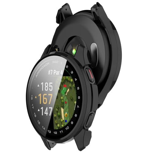 LOKEKE Kompatibel mit Garmin Approach S50 Full Coverage PC Schutzhülle Cover Gehärtetes Glas Displayschutzfolie Kompatibel mit Garmin Approach S50 (Schwarz) von LOKEKE