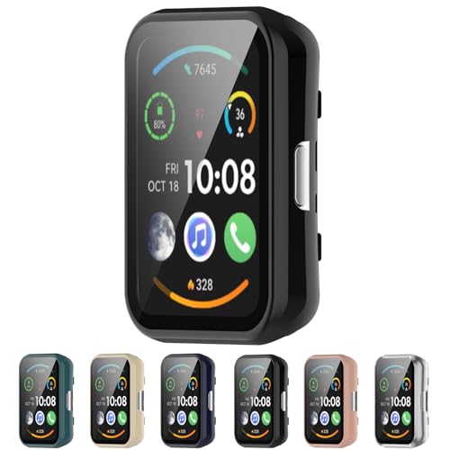 LOKEKE Kompatibel mit Huawei Watch Fit Special Edition/Watch Fit/Fit New Full Coverage PC Schutzhülle Cover Gehärtetes Glas Displayschutzfolie (PC Schwarz) von LOKEKE