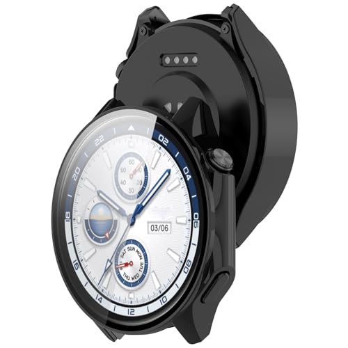 LOKEKE Kompatibel mit One Plus Watch 2 Vollständige Abdeckung PC Schutzhülle Cover Gehärtetes Glas Displayschutzfolie Kompatibel mit OPPO Watch X (Schwarz) von LOKEKE