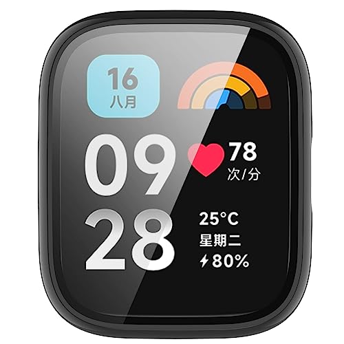 LOKEKE Kompatibel mit Redmi Watch 3/3 Lite/3 Active, volle Abdeckung, PC-Schutzhülle, gehärtetes Glas, Displayschutzfolie (PC schwarz) von LOKEKE