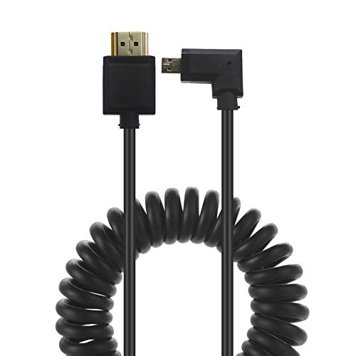LOKEKE Spiralkabel, 4K Micro-HDMI auf HDMI 2.0, Standard-HDMI 2.0 auf 90 Grad linkswinkliger Micro-HDMI-Stecker auf Stecker, Kabeladapter, 4K x 2K@60Hz(1,2 m, linker Winkel). von LOKEKE