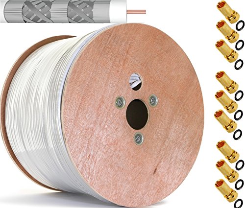 500m Reines-Kupfer KU 135dB 5-Fach geschirmt Koaxialkabel Koax Sat Kabel Antennenkabel Satellitenkabel TV Cable UHD 4K 6K 8K 3D + 100x F-Stecker von LOKMANN
