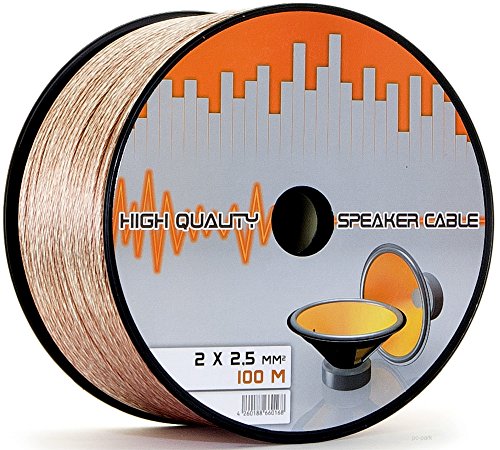 LOKMANN 100 Meter 2 x 2,5mm² Lautsprecherkabel CCA-Kupfer Transparent PVC- Dielektrikum Speaker Kabel HiFi Boxen High-End Box Musik Cable (100m, 2X 2,5 mm) von LOKMANN